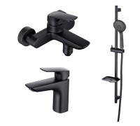 Набор смесителей 3 в 1 Aquanet Vega (AQ1010MB+AQ1040MB+AQ2011MB) матовый черный AQ1030MB