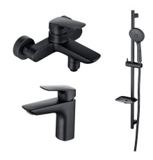 Набор смесителей 3 в 1 Aquanet Vega (AQ1010MB+AQ1040MB+AQ2011MB) матовый черный AQ1030MB