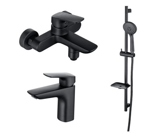Набор смесителей 3 в 1 Aquanet Vega (AQ1010MB+AQ1040MB+AQ2011MB) матовый черный AQ1030MB
