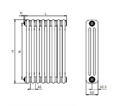 Радиатор трубчатый Rifar TUBOG 3180 6 секций боковое подключение Антрацит TUB 3180-06-AN