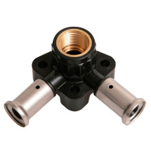 Водорозетка угловая пресс HENCO 16x1/2x16 ВР PVDF с заглушкой 40 мм 3PK-160416BP