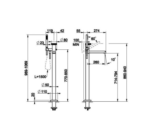 Смеситель для ванны напольный Gessi Anello внешняя часть хром 63328#031