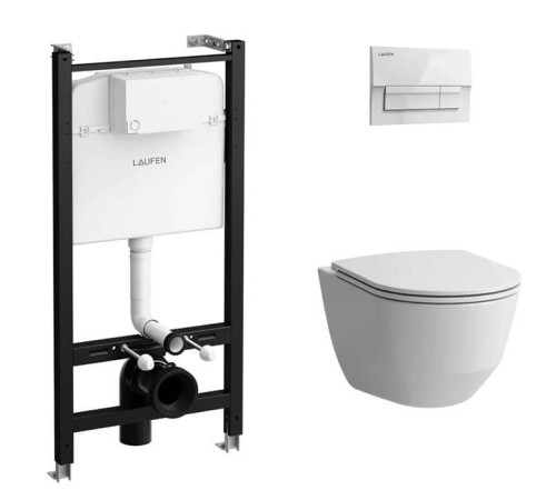 Комплект унитаз Laufen Pro Rimless с инсталляцией сиденье микролифт клавиша белая Z.RU93.0.761.6