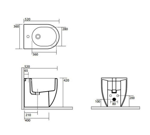 Биде напольное приставное Kerasan Flo 52х36 см 312001