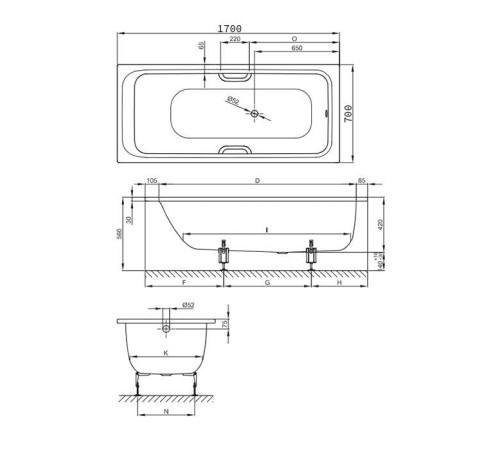 Ванна встраиваемая Bette Select 170х70х42 см белая 3411-000