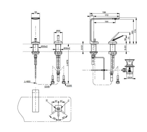 Смеситель для раковины TOTO Neorest с донным клапаном высота 174 мм TLP02304R
