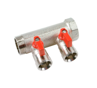 Коллектор с шаровыми кранами Henco 3/4 на 4 выхода Евроконус красный VB050504-ROOD