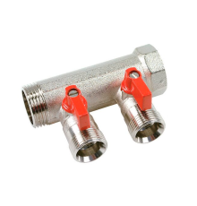 Коллектор с шаровыми кранами Henco 3/4 на 4 выхода Евроконус красный VB050504-ROOD