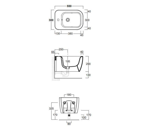 Биде подвесное Simas Henges 38х55 см 1 отверстие черный матовый HE19 nero matt/F85