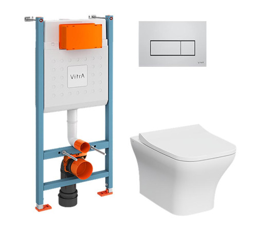 Комплект унитаз подвесной VitrA Zentrum Square с тонким сиденьем микролифт, инсталляцией и панелью смыва 9875B003-7201