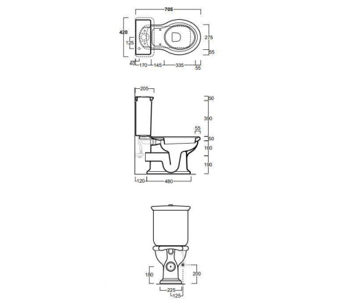 Унитаз-моноблок Simas Lante 70.5х36.5 см горизонтальный выпуск бачок с кнопкой хром белый LA08bi/LA09bi/D25cr