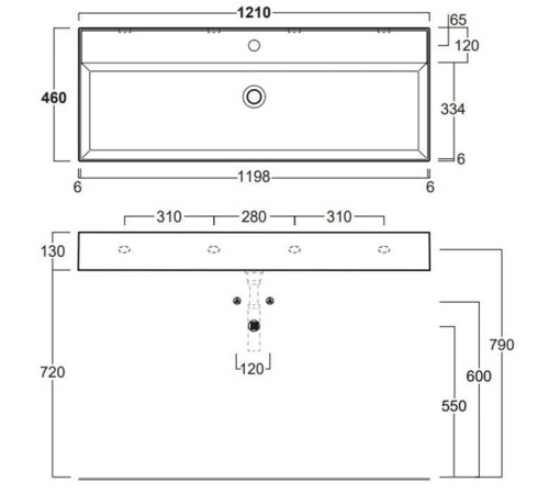 Раковина подвесная Simas Agile 121х46 см AG121