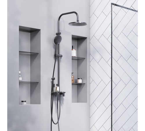 Душевая система AM.PM Jupiter со смесителем-полкой и гигиеническим душем черная 977770300