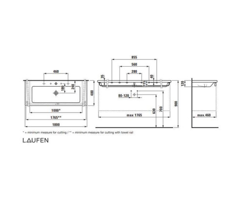 Раковина Laufen Living Square 180х48 см с 1 отверстием белая 8.1643.8.000.104.1