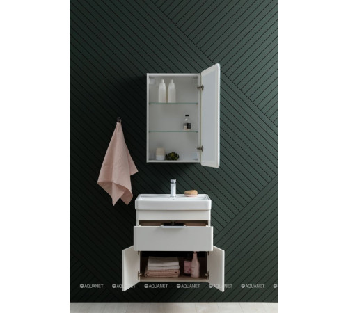 Тумба с раковиной Aquanet Ирис new 80 подвесная 1 ящик 2 фасада белый глянец 00312430