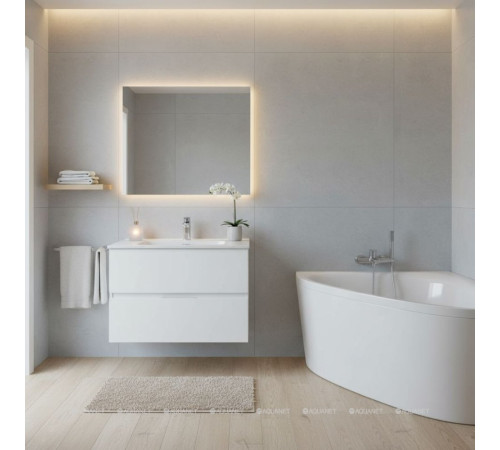 Тумба с раковиной Aquanet Алвита new 60 Flat напольная 2 ящика белый матовый 00345675