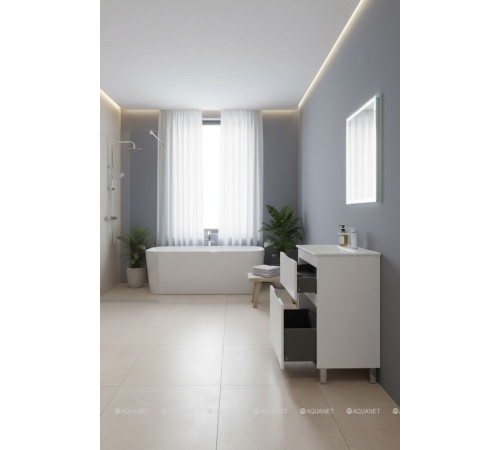Тумба с раковиной Aquanet Алвита new 60 Flat напольная 2 ящика белый матовый 00345675