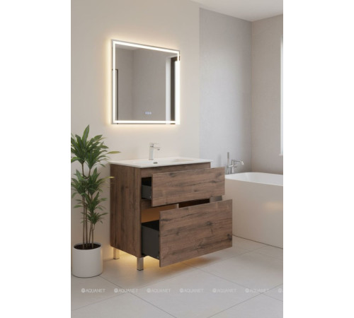 Тумба с раковиной Aquanet Алвита new 80 (Flat) напольная 2 ящика дуб веллингтон табак 00345680
