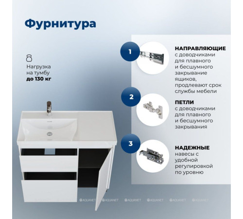 Тумба с раковиной Aquanet Nova Lite 2.0 90 L напольная белый глянец 00365924