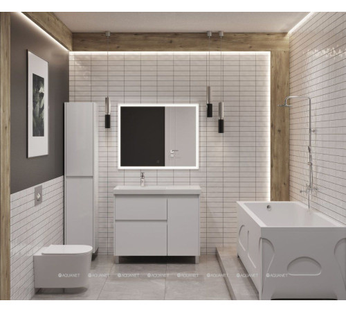 Тумба с раковиной Aquanet Nova Lite 2.0 90 L напольная белый глянец 00365924