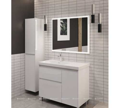 Тумба с раковиной Aquanet Nova Lite 2.0 90 L напольная белый глянец 00365924