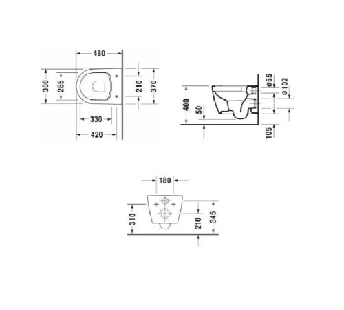 Комплект подвесного унитаза Duravit ME by Starck Compact Rimless с сиденьем микролифт 45300900A1