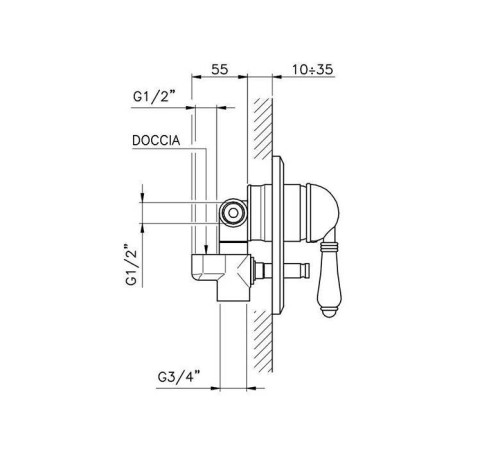 Встраиваемая часть для душа Nicolazzi Unico с переключателем 1/2 и 3/4 4060