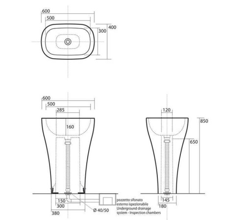 Раковина Kerasan Aquatech 60 см без отверстия с креплением и сифоном белый 374201