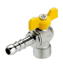 Кран угловой для газа Tiemme 1/2х13 мм со штуцером и ручкой-бабочкой 2220020