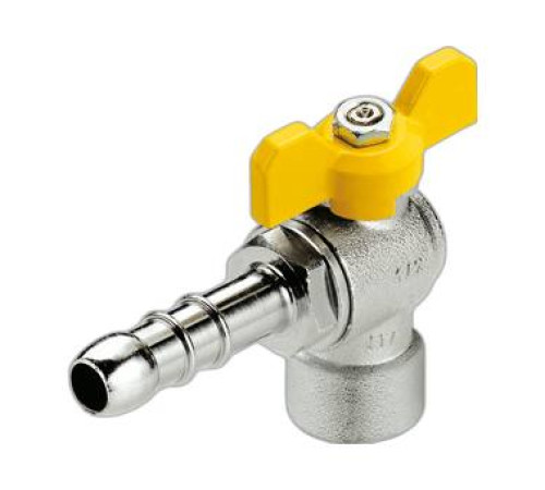 Кран угловой для газа Tiemme 1/2х13 мм со штуцером и ручкой-бабочкой 2220020