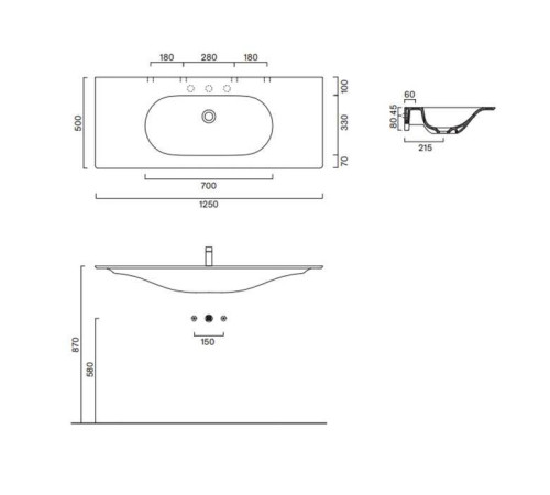 Столешница с интегрированной раковиной Catalano Sfera 125 белый глянцевый 0521260001