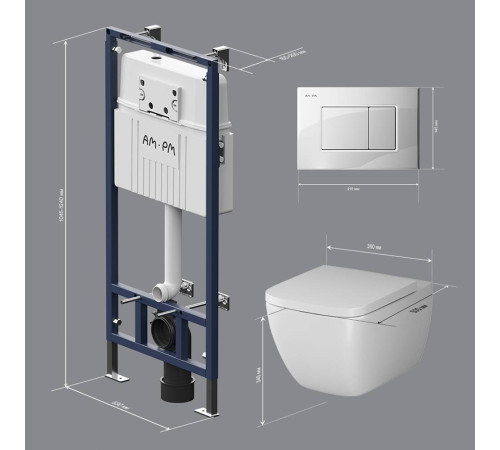Комплект инсталляция с подвесным унитазом AM.PM FlashClean сиденье микролифт и клавиша IS100201.901701