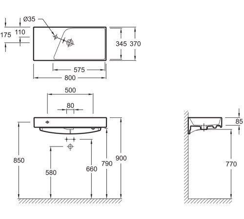 Раковина-столешница Jacob Delafon Rythmik 80х37 см EXP112-00