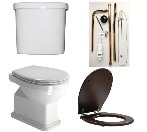 Комплект унитаза Kerasan Classic приставной с высоким бачком бронза сиденье орех 871111/878011/BOBR/MS87NC