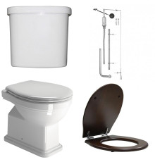 Комплект унитаза Kerasan Classic приставной с высоким бачком хром сиденье орех 871111/878011/BOCR/MS87NC