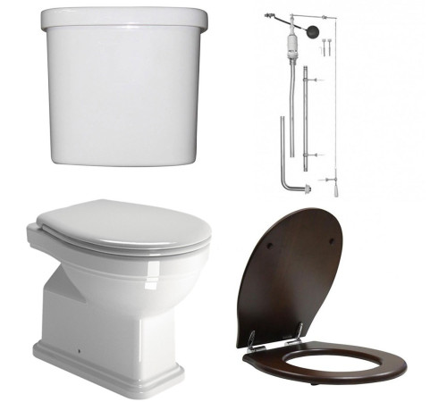 Комплект унитаза Kerasan Classic приставной с высоким бачком хром сиденье орех 871111/878011/BOCR/MS87NC