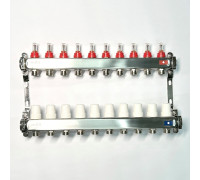 Коллекторная группа STOUT 1 x 10 выходов 3/4 с расходомерами и термостатическими вентилями без концевых групп нержавеющая сталь 506249