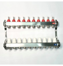 Коллекторная группа STOUT 1 x 10 выходов 3/4 с расходомерами и термостатическими вентилями без концевых групп нержавеющая сталь 506249