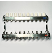 Коллекторная группа STOUT 1 x 10 выходов 3/4 с балансировочными и термостатическими вентилями без концевых групп нержавеющая сталь 506248