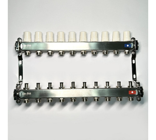 Коллекторная группа STOUT 1 x 10 выходов 3/4 с балансировочными и термостатическими вентилями без концевых групп нержавеющая сталь 506248