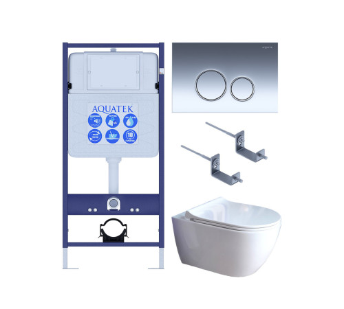 Комплект инсталляции 4 в 1 Aquatek Поларис (рама Standard, унитаз AQ0700-01, сиденье soft-close, панель KDI-0000018) ПОЛАРИС-01-018