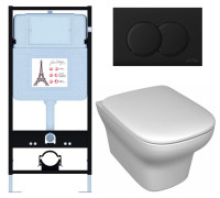 Унитаз с инсталляцией Jacob Delafon Vox сиденье тонкое микролифт панель для двойного смыва матовый черный E21747RU-BL