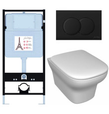 Унитаз с инсталляцией Jacob Delafon Vox сиденье тонкое микролифт панель для двойного смыва матовый черный E21747RU-BL