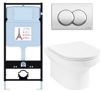 Унитаз с инсталляцией Jacob Delafon Elite сиденье тонкое микролифт панель для двойного смыва хром E21743RU-CP