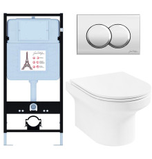 Унитаз с инсталляцией Jacob Delafon Elite сиденье тонкое микролифт панель для двойного смыва хром E21743RU-CP