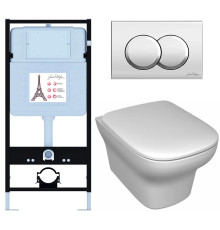 Унитаз с инсталляцией Jacob Delafon Vox сиденье тонкое микролифт панель для двойного смыва хром E21747RU-CP