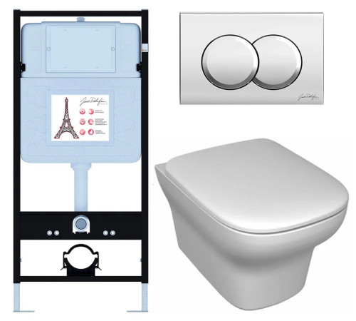 Унитаз с инсталляцией Jacob Delafon Vox сиденье тонкое микролифт панель для двойного смыва хром E21747RU-CP