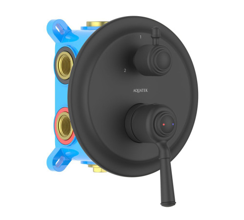 Смеситель для ванны Aquanet Классик встраиваемый 3 режима (внешняя и скрытая часть) матовый черный AQ1547MB