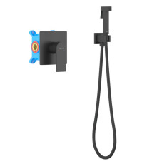 Набор с гигиеническим душем Aquanet Лира (смеситель, лейка, шланг, подсоединение) матовый черный AQ1419MB