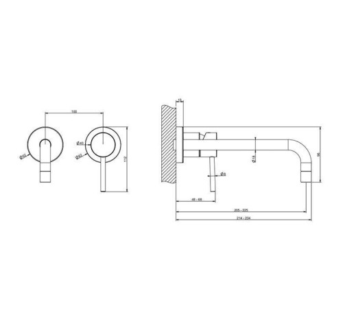 Смеситель для раковины Gessi Emporio Via Tortona встраиваемый излив 225 мм Black XL 44825#299